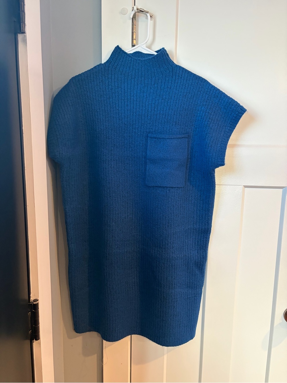 Zenana Outfitters Deep Blue Mock Neck Knit Midi Dress with Pocket